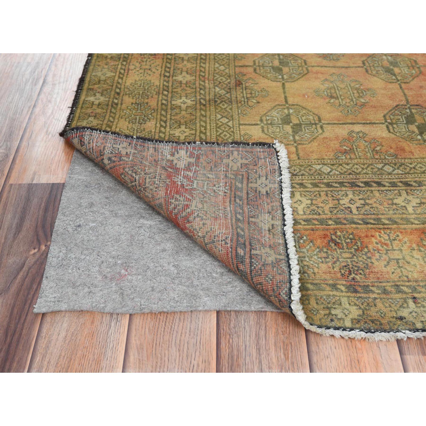 Medieval Sunset Colors Worn Wool Hand Knotted Vintage Persian Turkaman Bokhara Design Rug For Sale