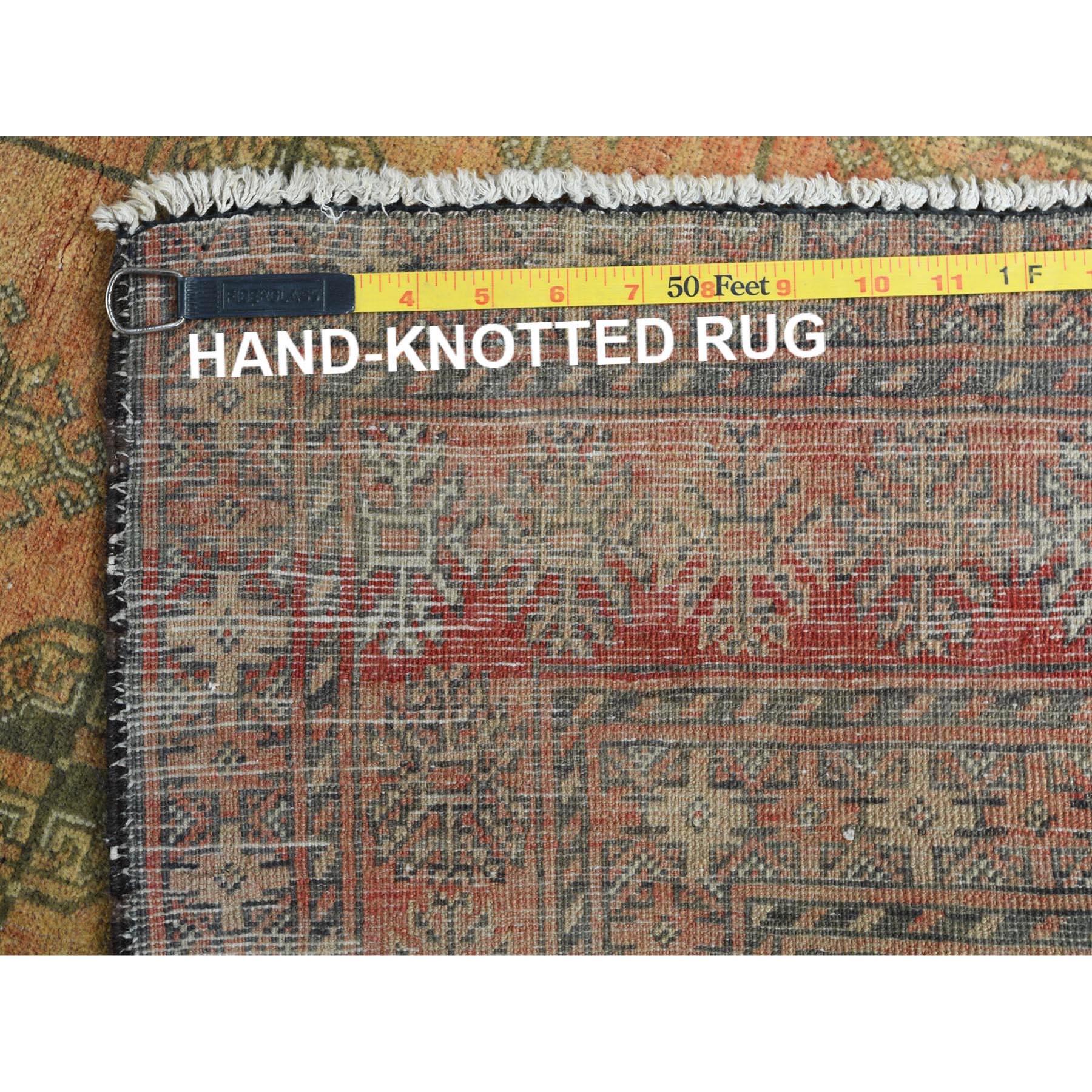 Sunset Colors Worn Wool Hand Knotted Vintage Persian Turkaman Bokhara Design Rug For Sale 1
