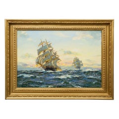 "Sunset - Far Pacific" Marine Seascape Painting of Clipper Ship by Henry Scott