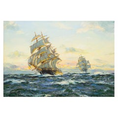 Used "Sunset - Far Pacific" Marine Seascape Painting of Clipper Ship by Henry Scott