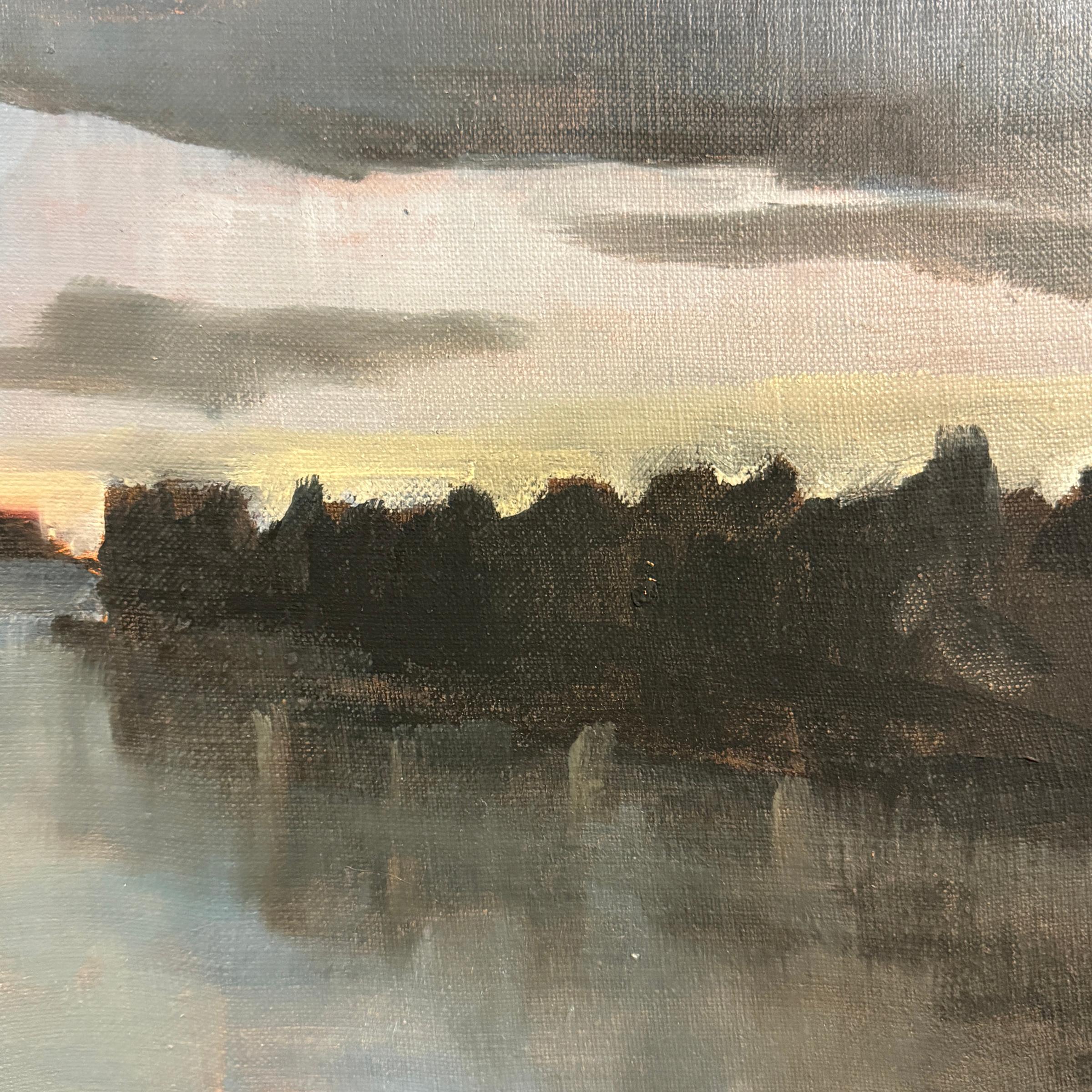 Linen Sunset Landscape Painting by Mira Módly For Sale