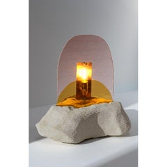 Translucent Pink Glass and Natural Stone Light Sculpture by Marie Jeunet