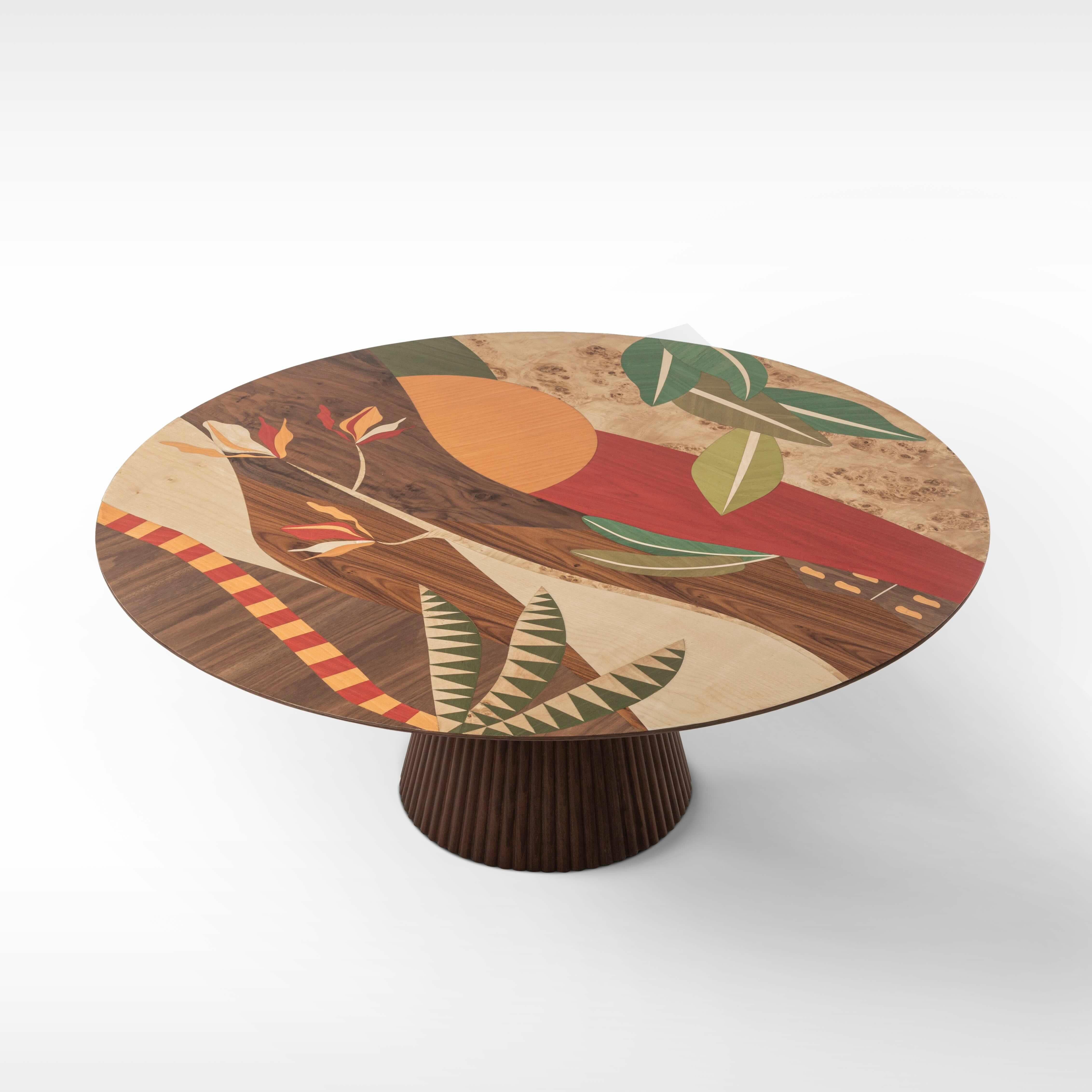 Égyptien Table basse en Oak Oak avec placage artisanal inspiré des dunes et du soleil couchant en vente
