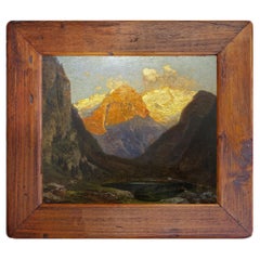 Sunset on Dolomites Mountains, Oil on Board, 1920