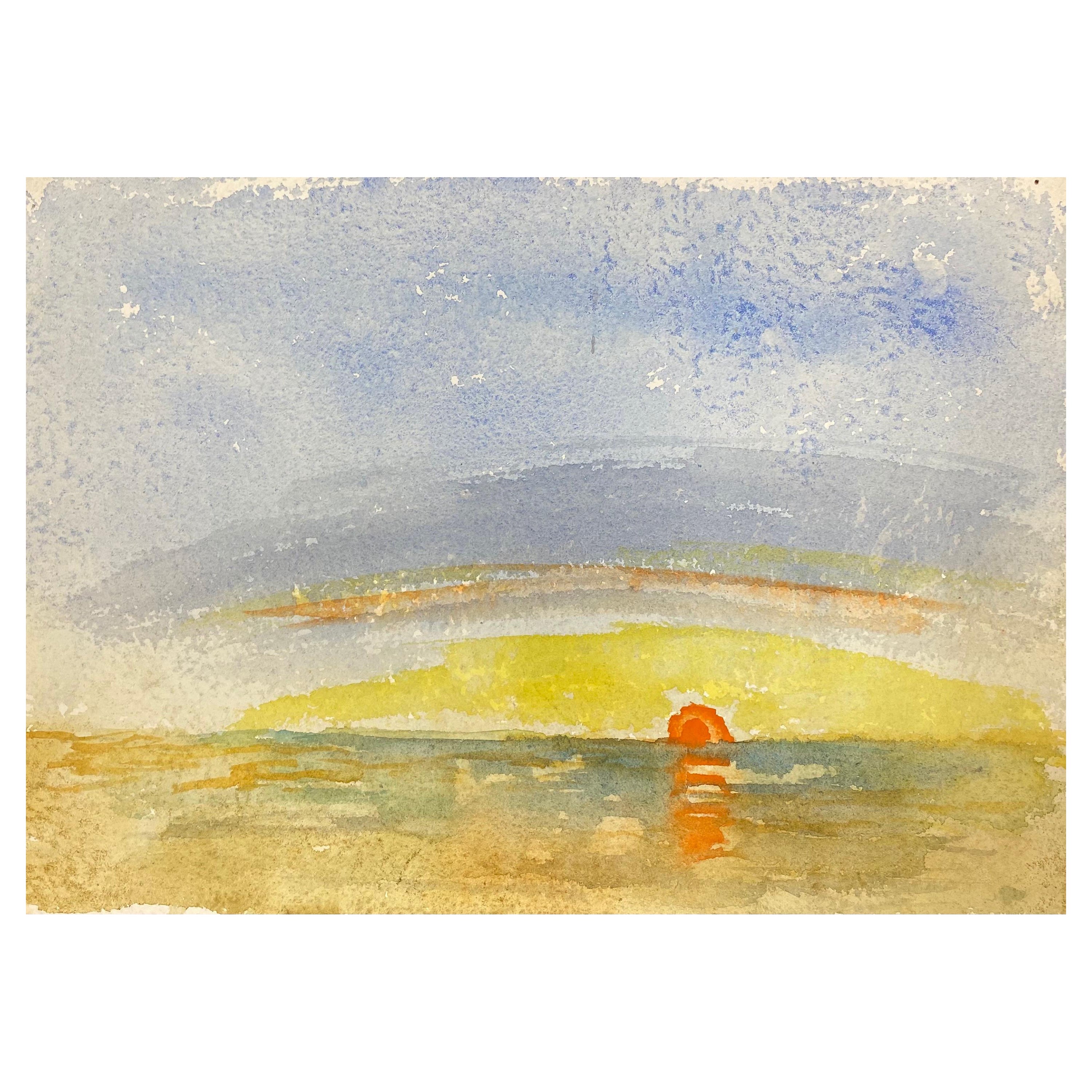 Sonnenuntergang über dem Meer, französisches expressionistisches Originalgemälde im Angebot
