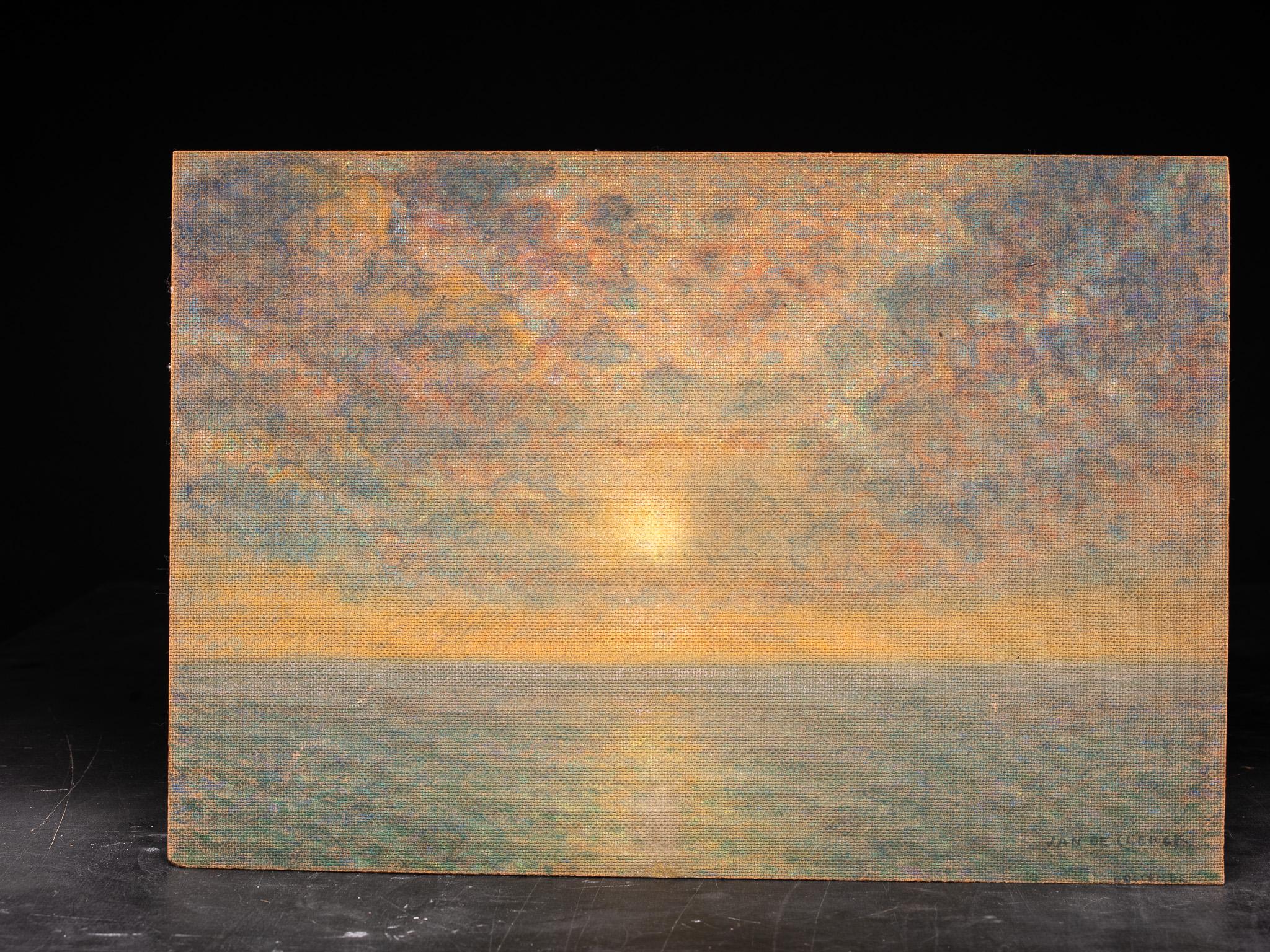 Sunset over the sea, Jan De Clerck (1891 - 1964), oil on canvas, signed.