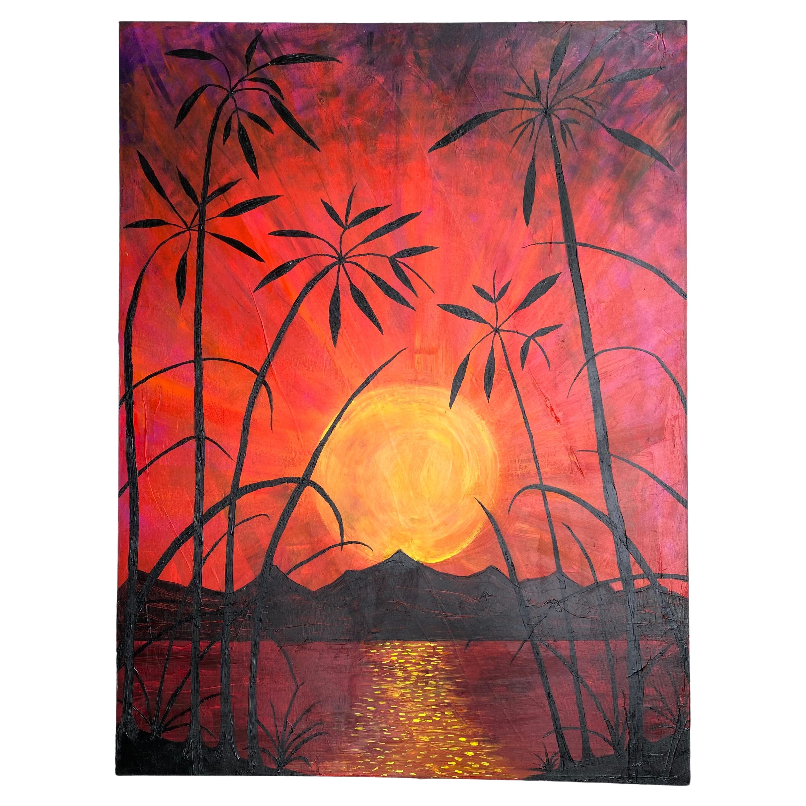 Peinture du coucher de soleil signée et datée par Rexx Fischer 