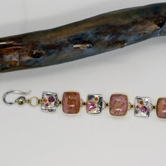 Sunset Rhodonite Link Bracelet Zafiro 22k 18k Plata de ley