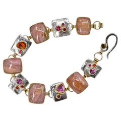 Sunset Rhodonite Link Bracelet Sapphire 22k 18k Sterling Silver