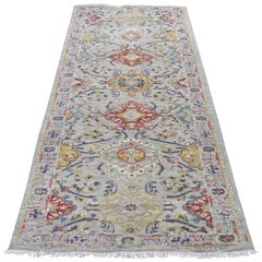 Sunset Rosettes Pure Silk and Wool Runner Hand Knotted Oriental Rug Sunset Rosettes Pure Silk and Wool Runner Hand Knotted Oriental Rug