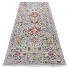 Sunset Rosettes Pure Silk 
Wool Runner Hand-Knotted Oriental Rug
