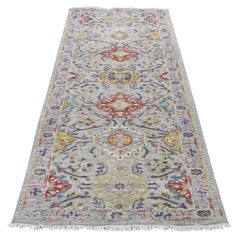 Sunset Rosettes Pure Silk & Wool Runner Hand-Knotted Oriental Rug