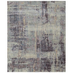 Sunset Sorbet Abstract Ivory & Purple Ash 8x10 Feet Handknotted Rug For Bedroom