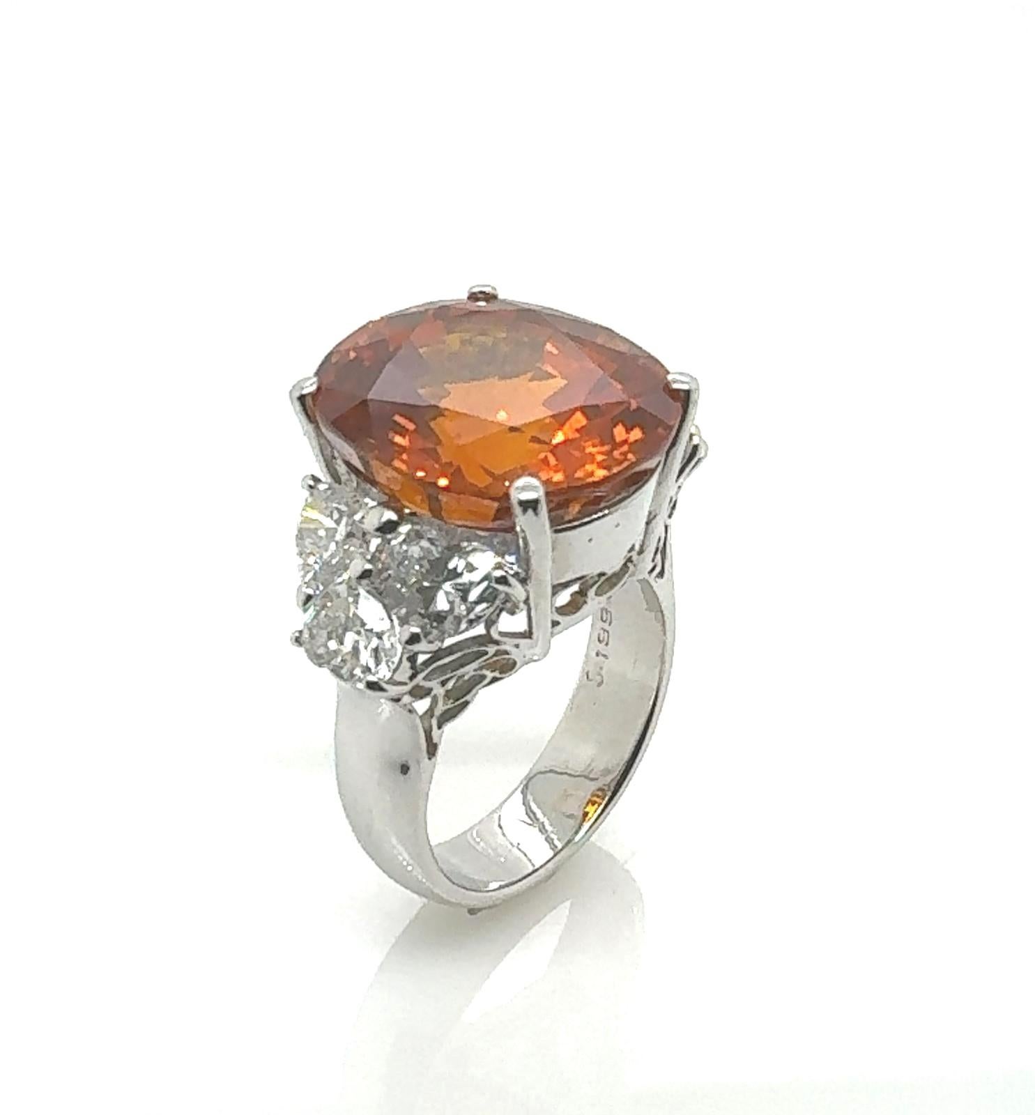 Cushion Cut Sunset Splendor GIA Certified 19.95 Orange Sapphire Ring For Sale