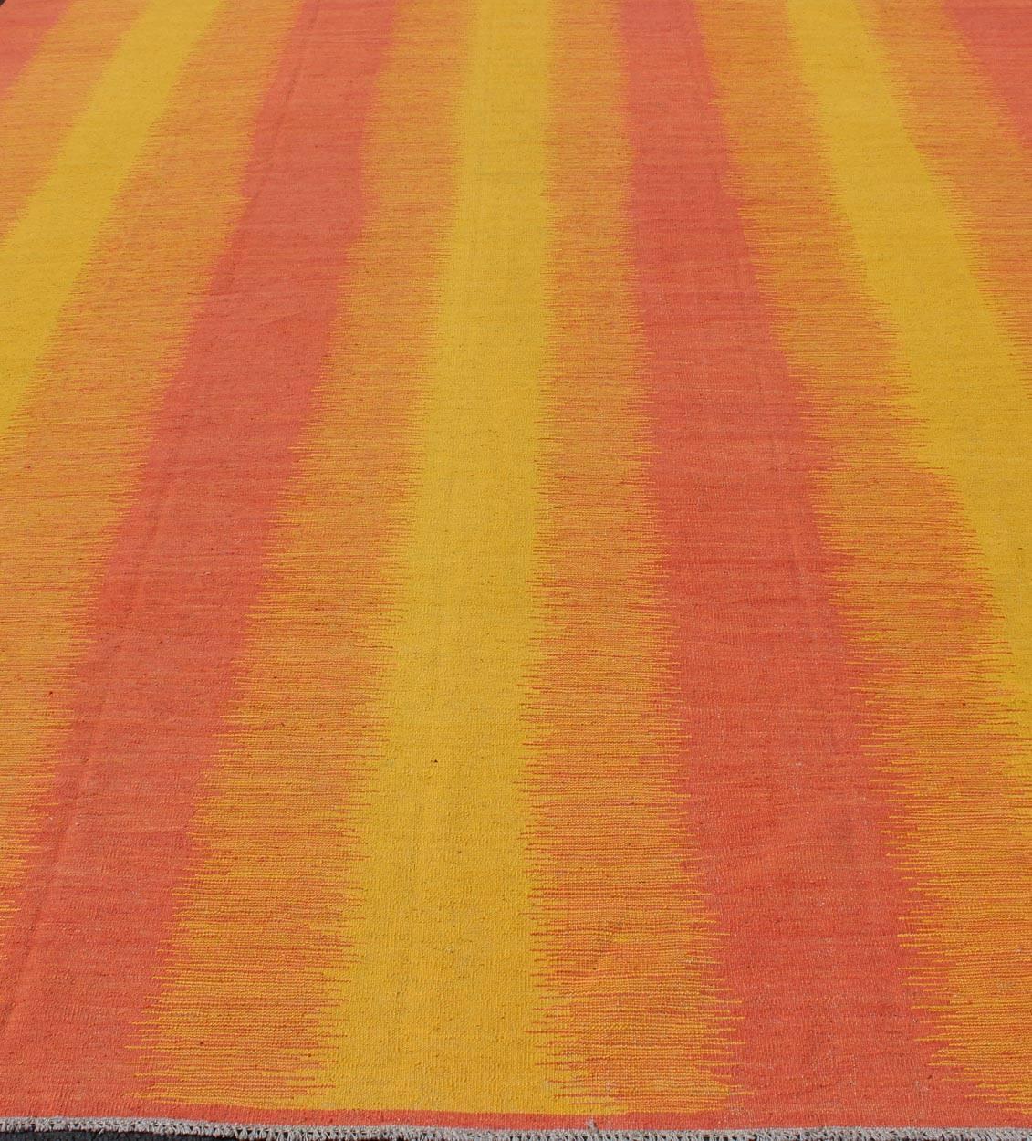 Sunset Striped Afghan Kilim Rug in Yellow, Orange, Pink For Sale 4