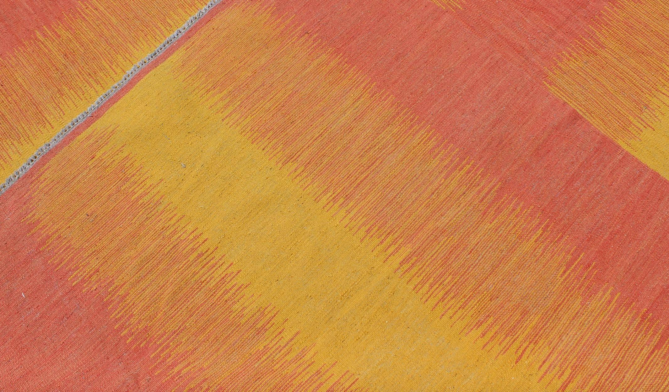 Sunset Striped Afghan Kilim Rug in Yellow, Orange, Pink For Sale 6