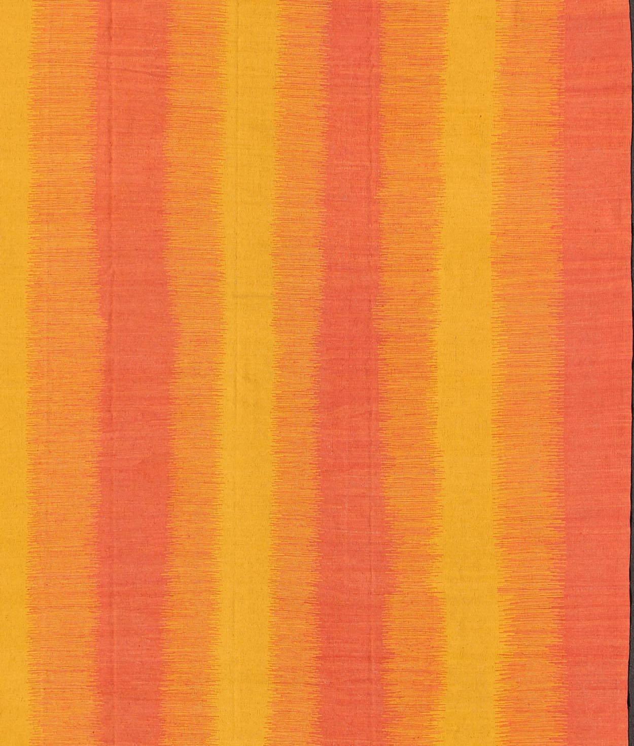 Sunset Striped Afghan Kilim Rug in Yellow, Orange, Pink In Good Condition For Sale In Atlanta, GA