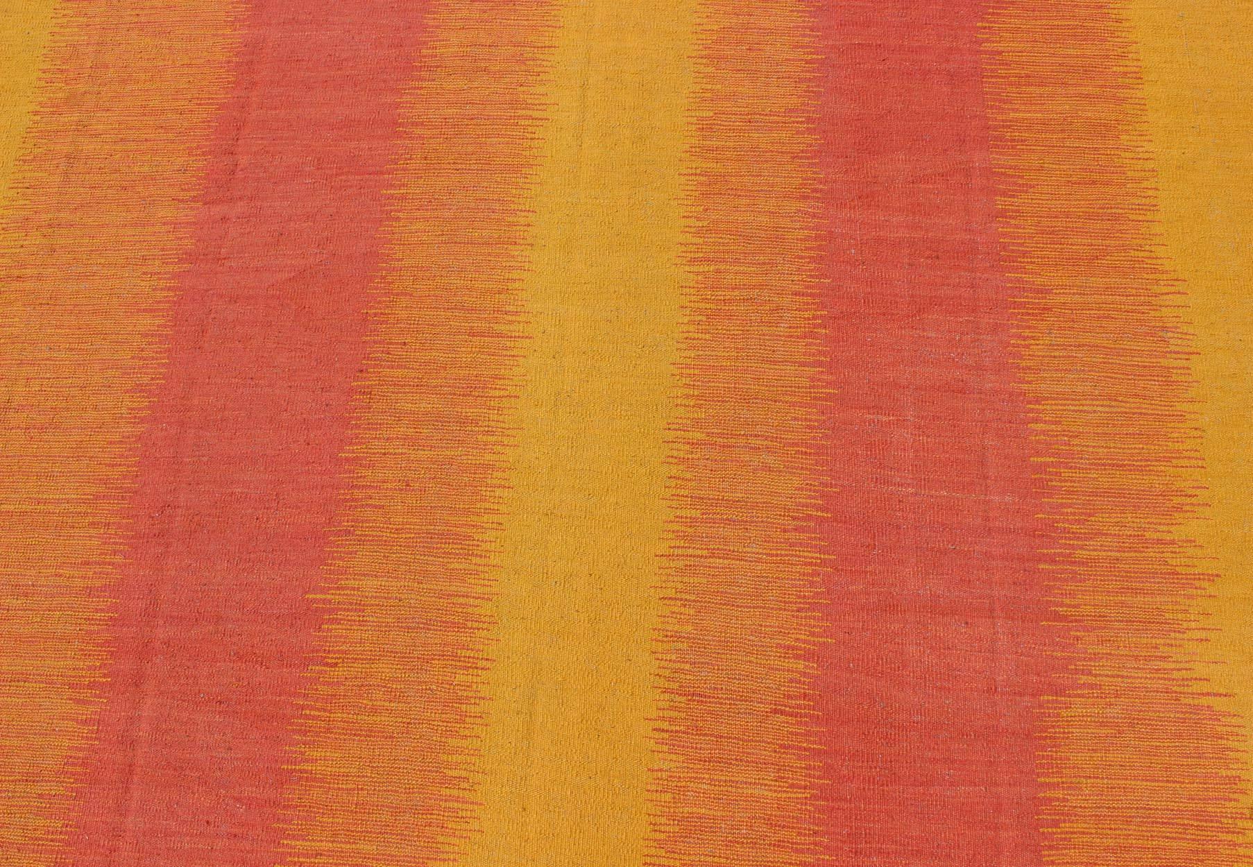 Wool Sunset Striped Afghan Kilim Rug in Yellow, Orange, Pink For Sale