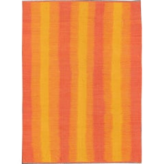 Tapis Kilim afghan rayé Sunset en jaune, orange et rose