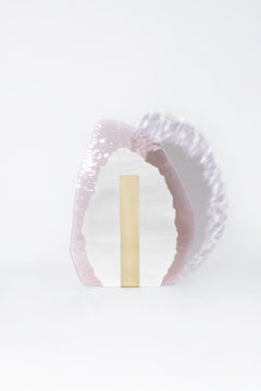 Teardrop-Shaped Pink Transparent Glass, White Brass Table Lamp by Marie Jeunet