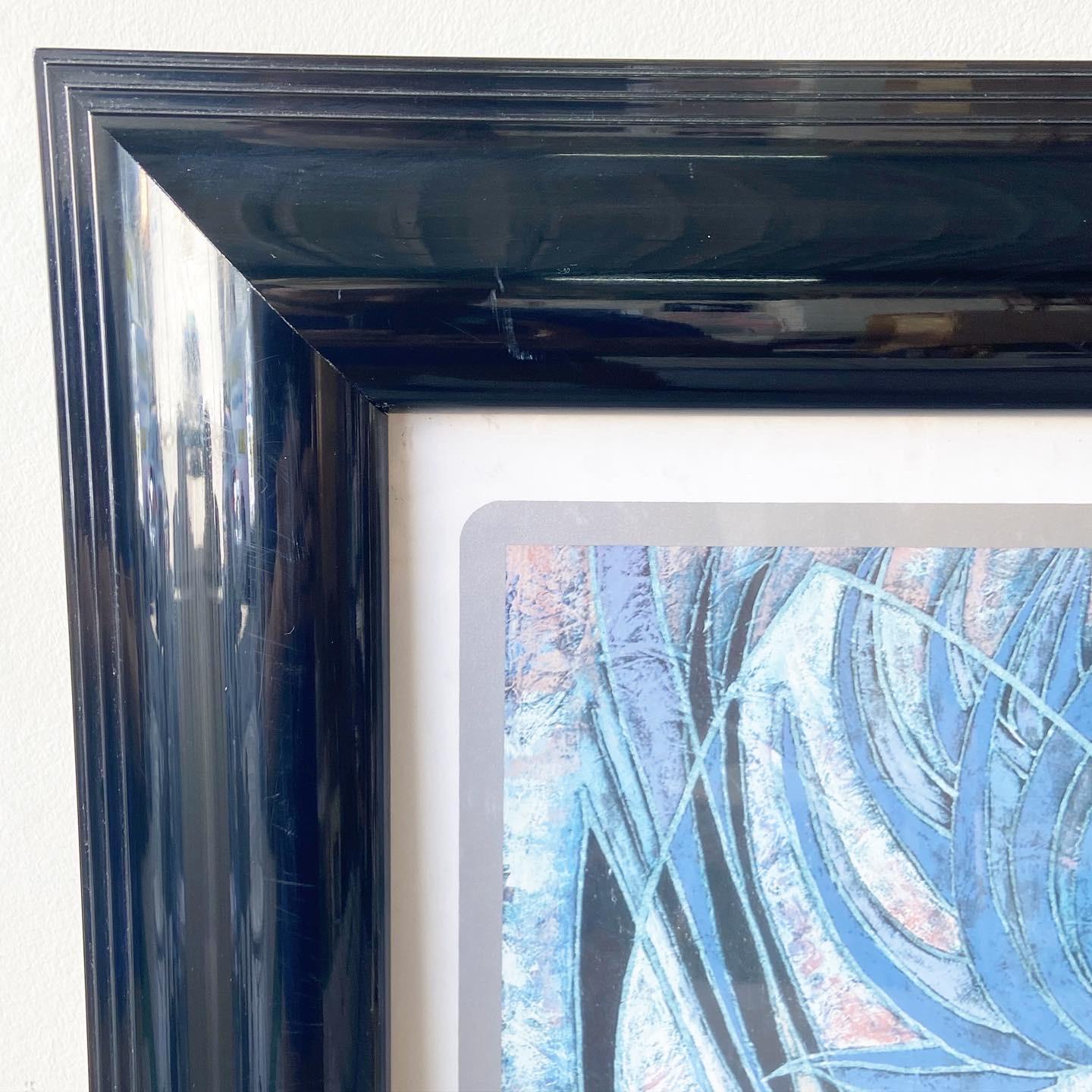 Beautiful work by Wong Shue in a black frame.

Additional information:
Material: Glass, Wood
Color: Black, Blue, Purple
Style: Abstract, Postmodern
Artist: Wong Shue
Time Period: 1980s
Dimension: 38