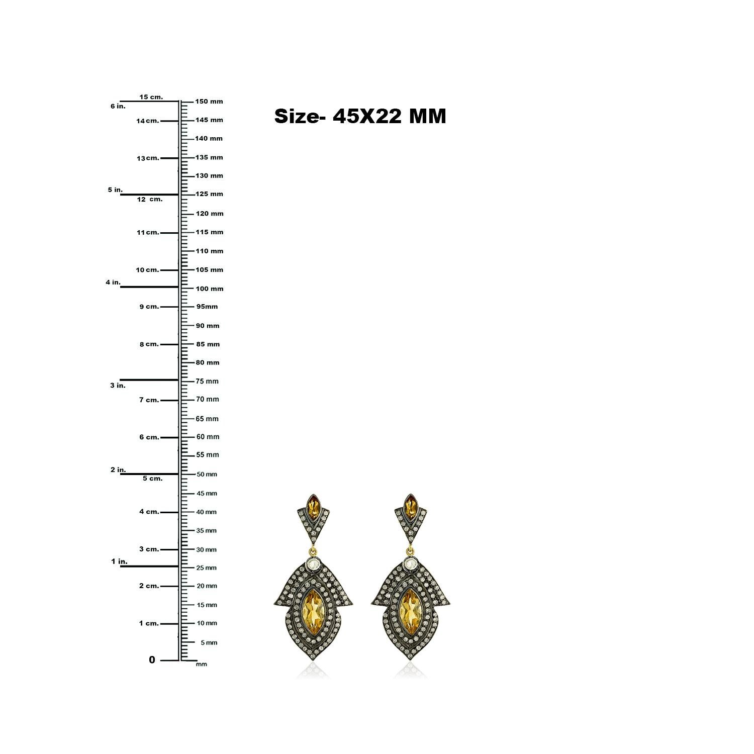 Pendiente Sol de Citrino y Diamante en Plata y Oro de 18k en Nuevo estado para la venta en New York, NY