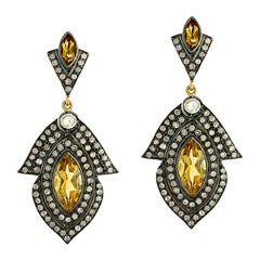 Boucles d'oreilles pendantes Sunshine en argent et or 18 carats avec citrine et diamants