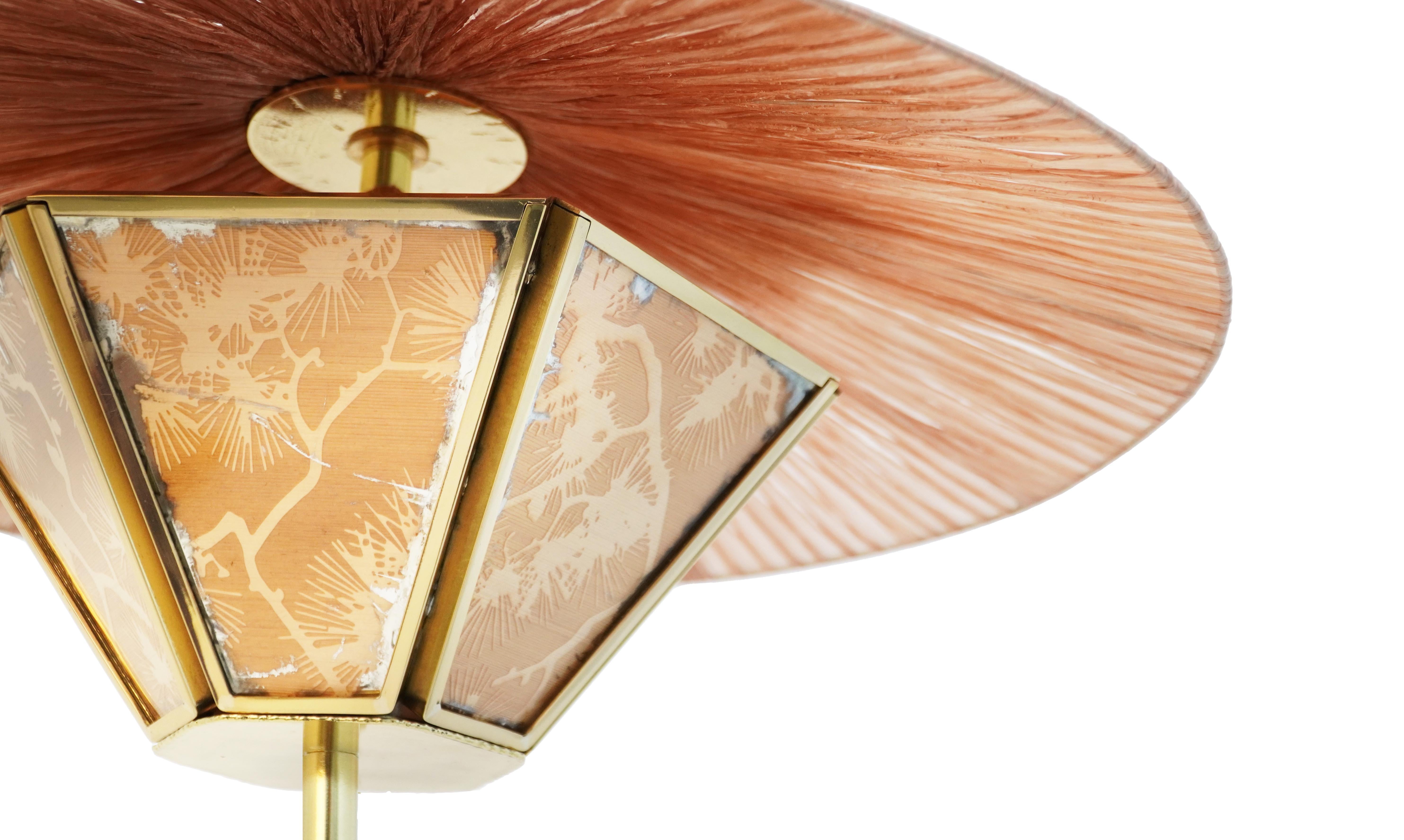 “Sunshine” Contemporary Floor Lamp 60, Kyoto Washi, Raffia, Bamboo Brass Stem For Sale 3