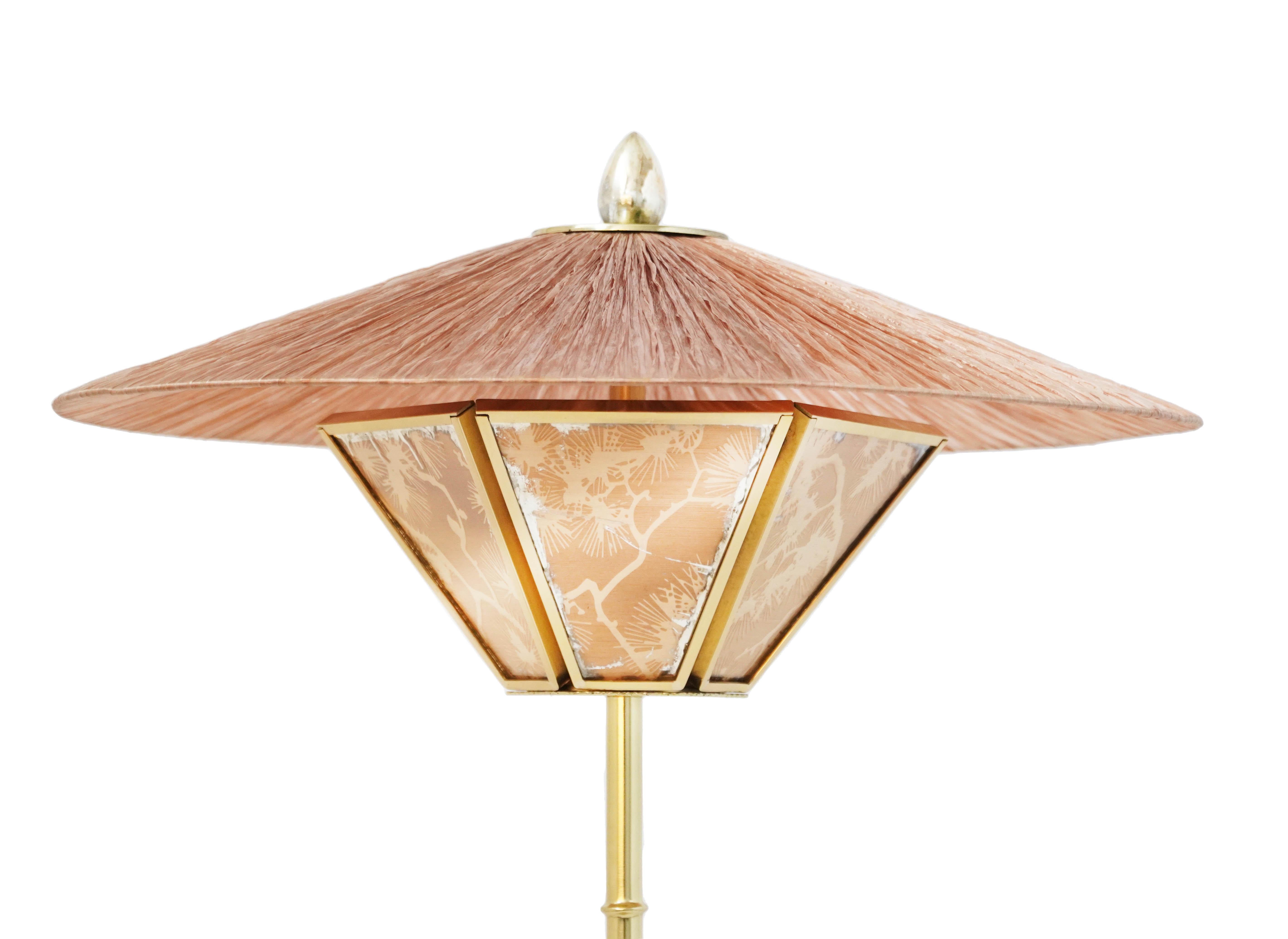 “Sunshine” Contemporary Floor Lamp 60, Kyoto Washi, Raffia, Bamboo Brass Stem For Sale 2