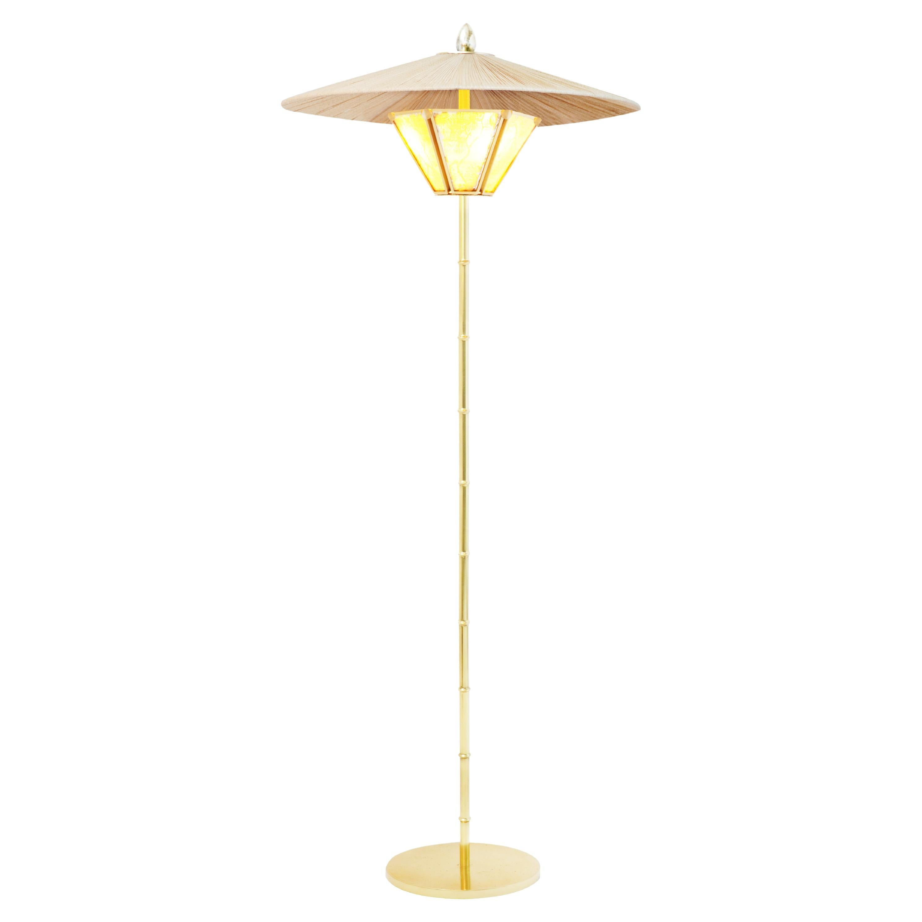 “Sunshine” Contemporary Floor Lamp 60cm, Japanese vintage papers, Brass