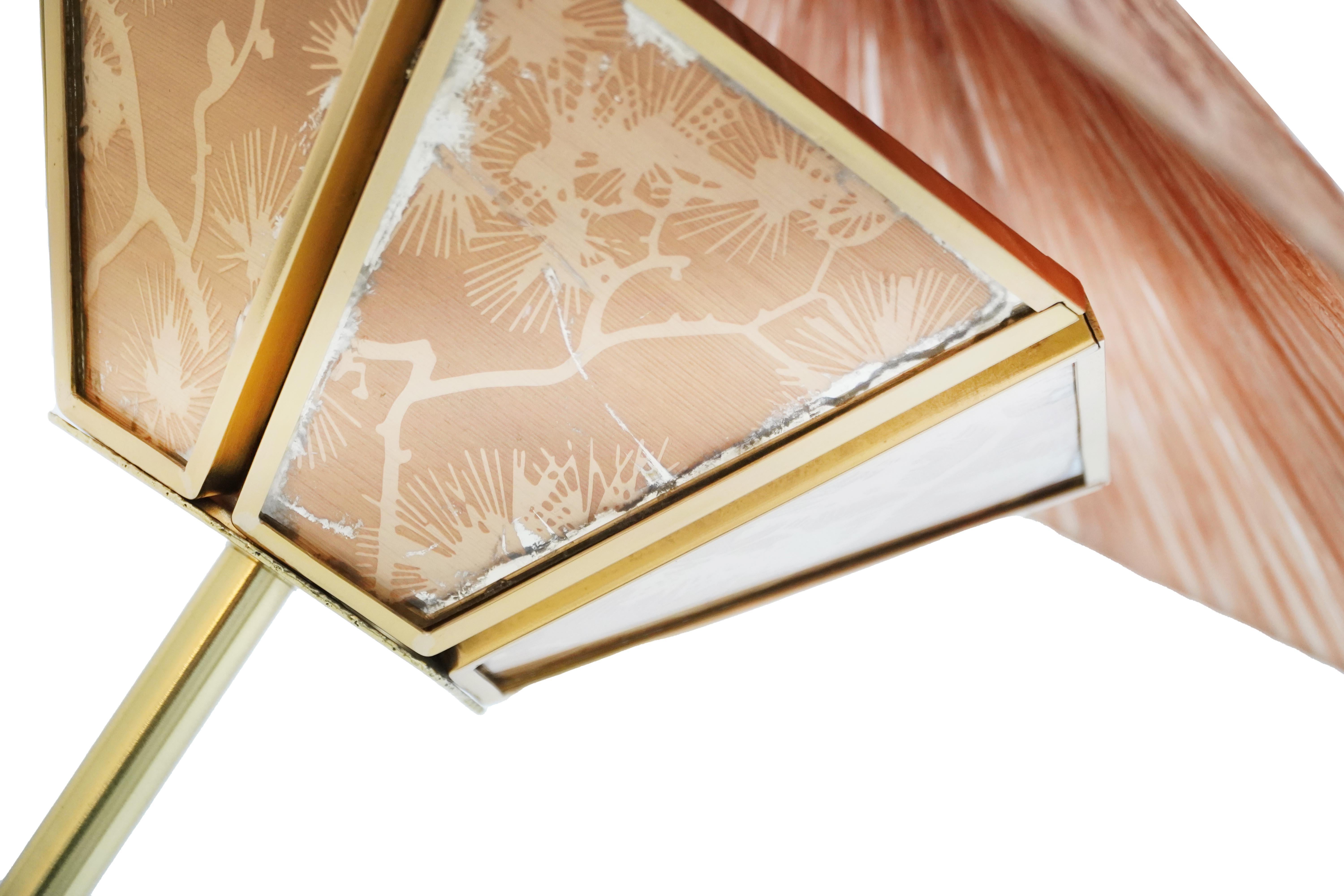 Japanned “Sunshine” Contemporary Floor Lamp 60cm, pine silk lampshade, Bamboo Brass