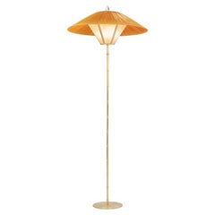 “Sunshine” Contemporary floor Lamp 60cm,  Sun Silk lampshade, bamboo  Brass