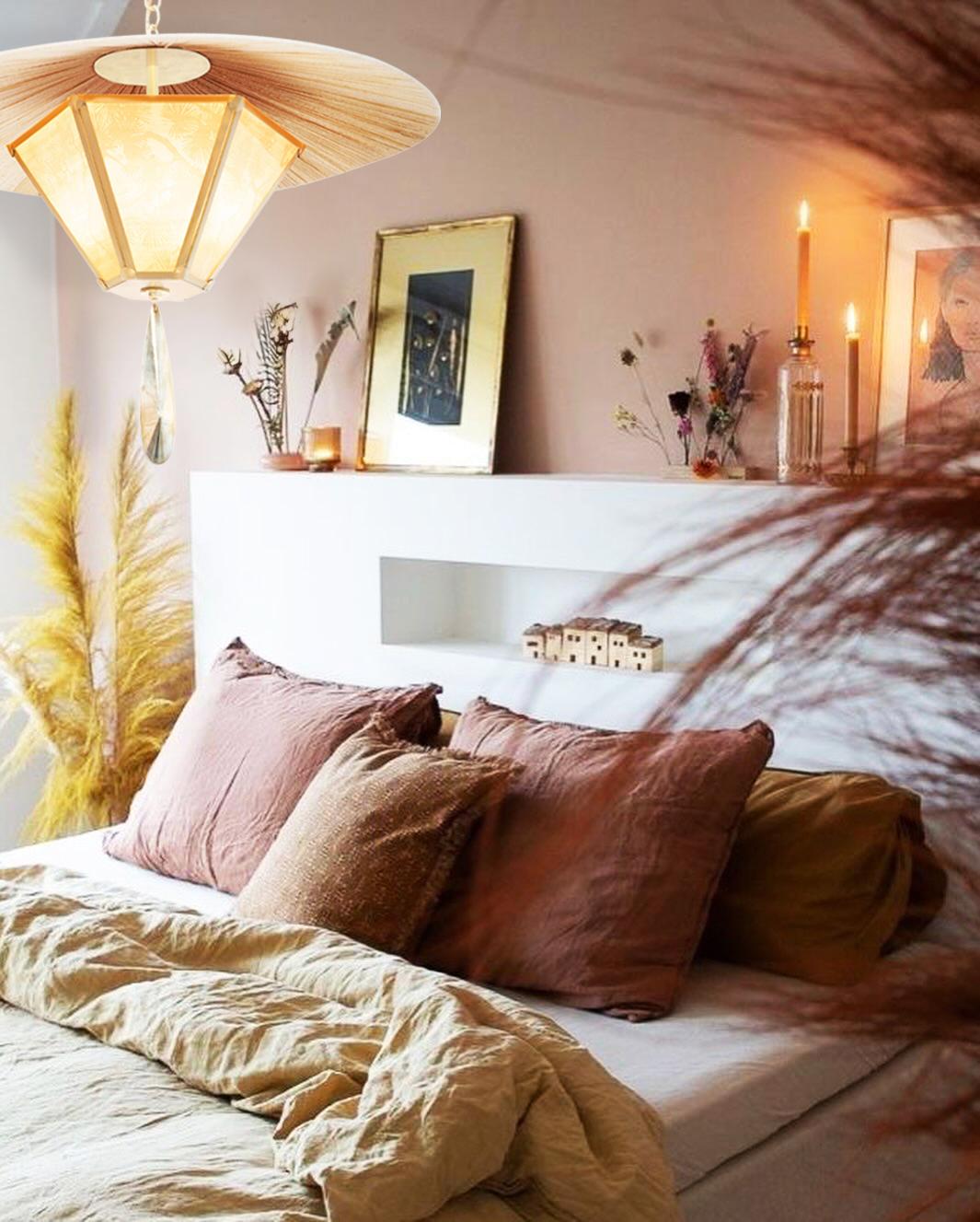 “Sunshine” Contemporary Hanging Lamp 60cm, Japanese vintage papers, Brass For Sale 2