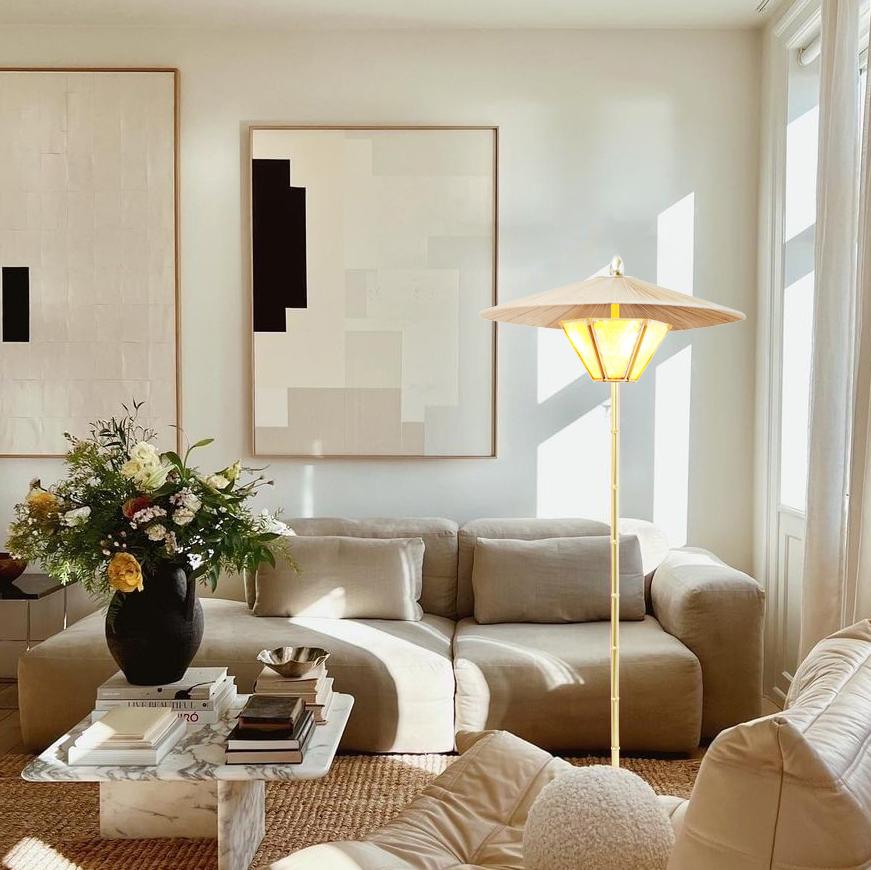 “Sunshine” Contemporary Hanging Lamp 60cm, Japanese vintage papers, Brass For Sale 4