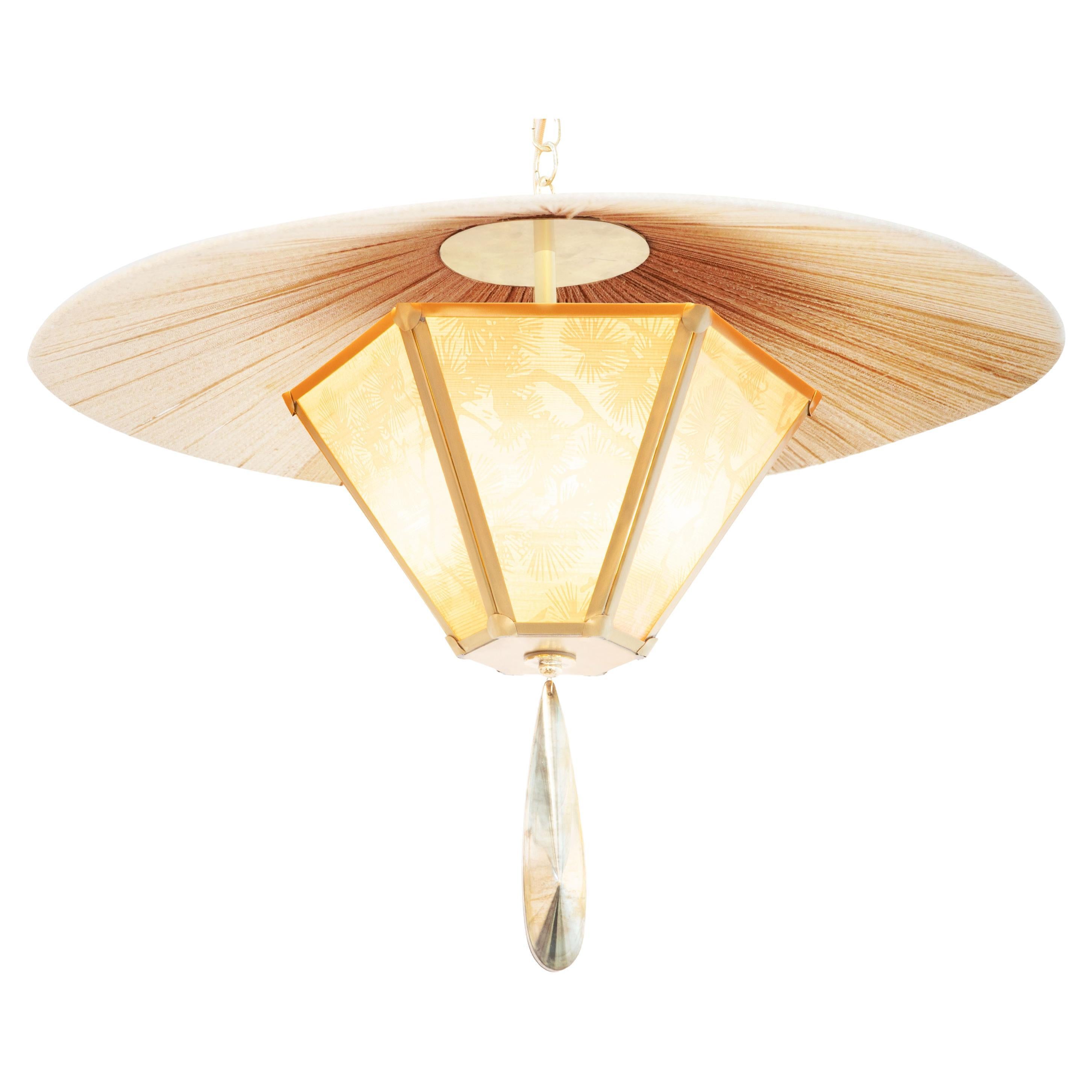 “Sunshine” Contemporary Hanging Lamp 60cm, Japanese vintage papers, Brass