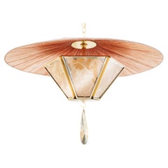 “Sunshine” Contemporary Hanging Lamp 70cm,  Sun Silk lampshade , satin Brass