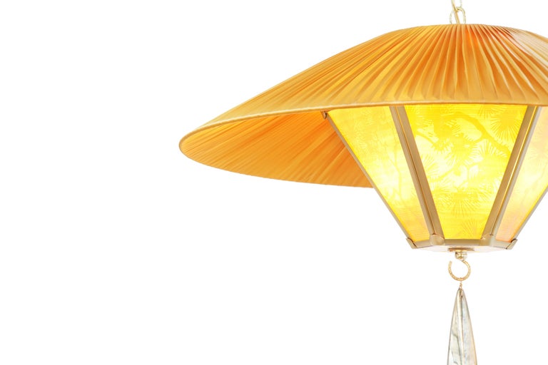 Modern “Sunshine” Contemporary Hanging Lamp 60, Kyoto Washi, Sun Silk, Cast Brass For Sale