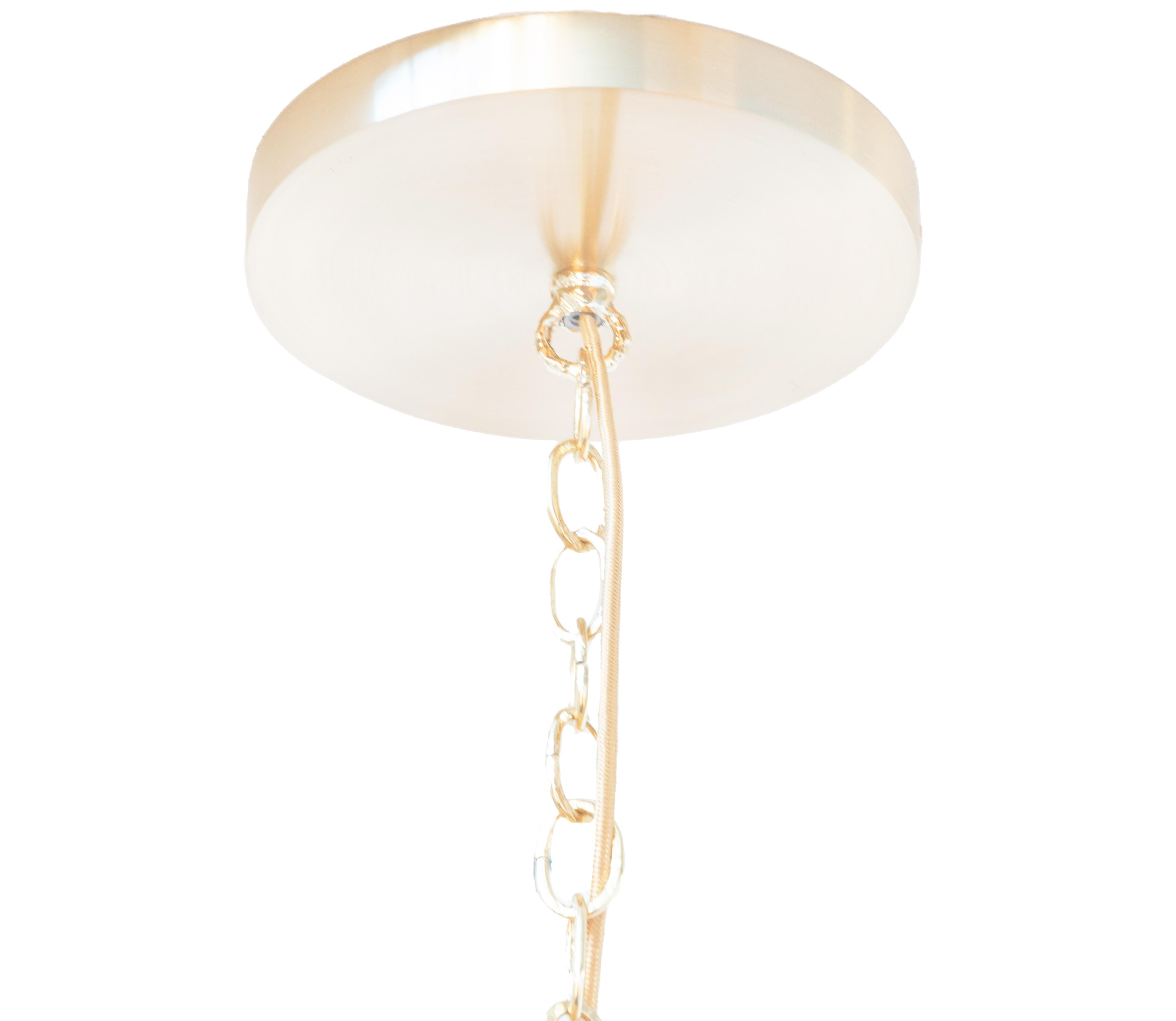 “Sunshine” Contemporary Hanging Lamp 70cm,  Sun Silk lampshade , satin Brass For Sale 1