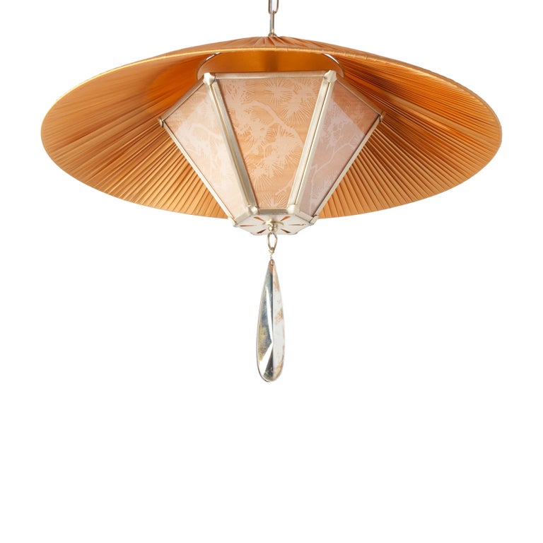 “Sunshine” Contemporary Hanging Lamp 60, Kyoto Washi, Sun Silk, Cast Brass For Sale 2