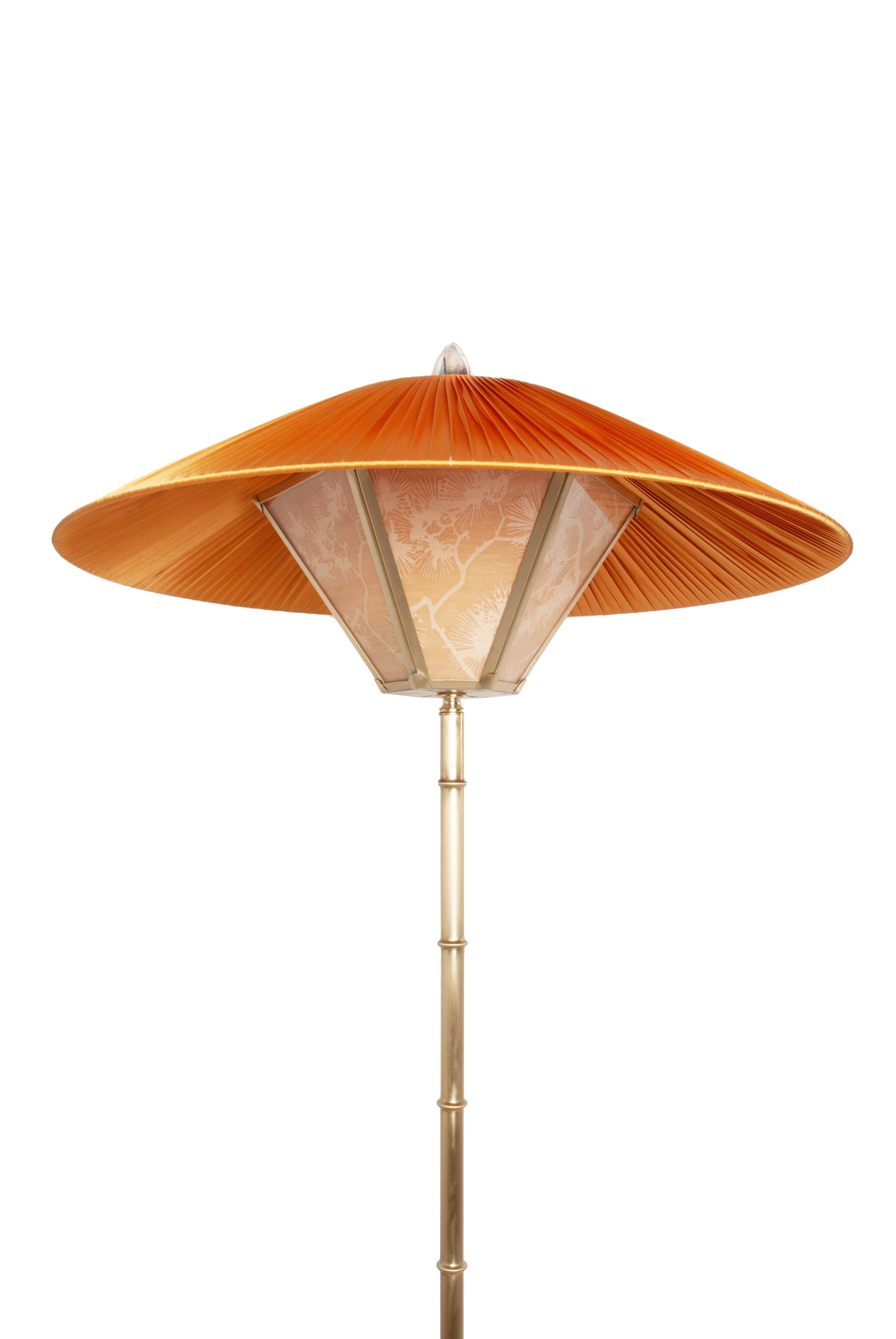 Modern “Sunshine” Contemporary floor Lamp 60cm,  Sun Silk lampshade, bamboo  Brass