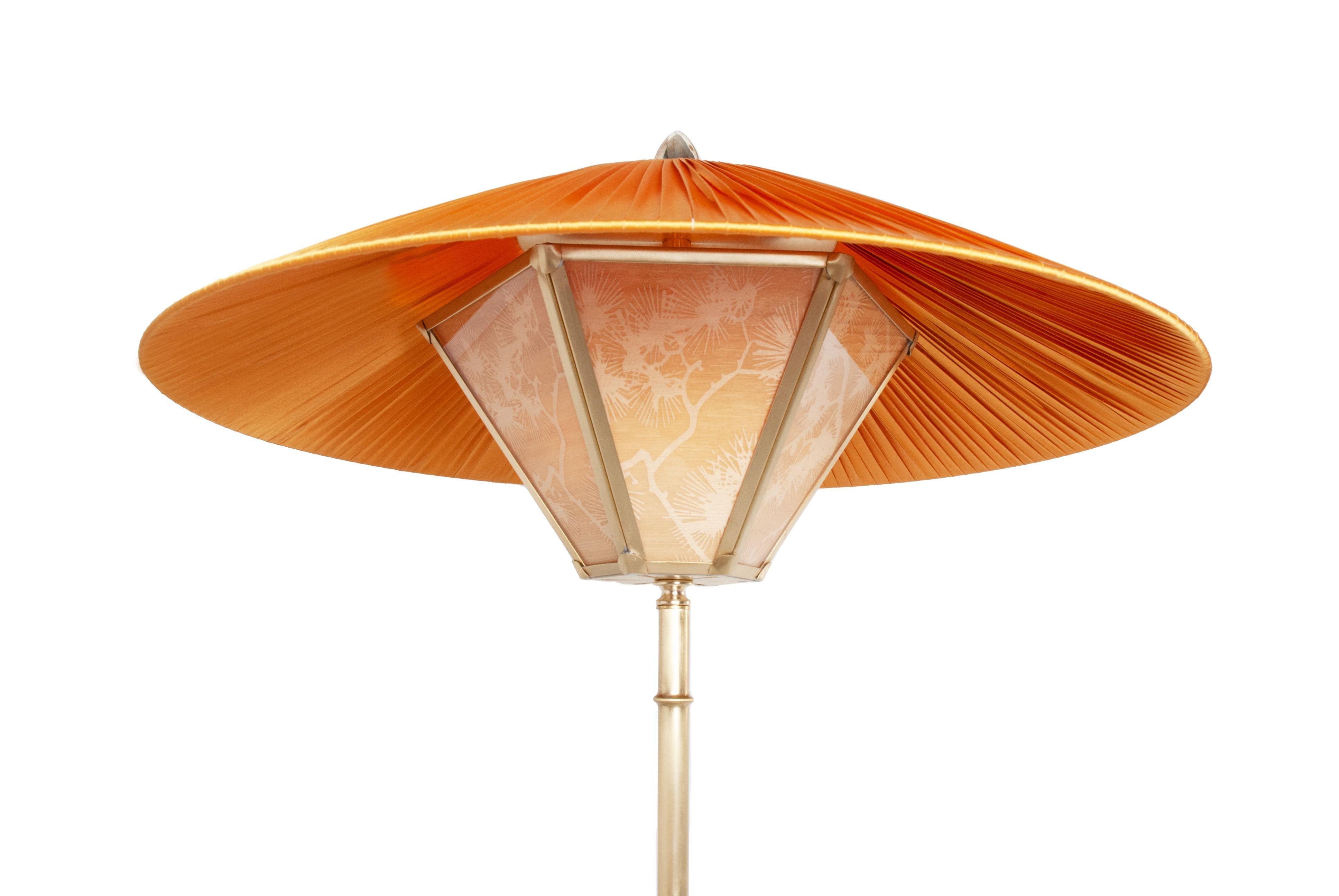 Italian “Sunshine” Contemporary floor Lamp 60cm,  Sun Silk lampshade, bamboo  Brass