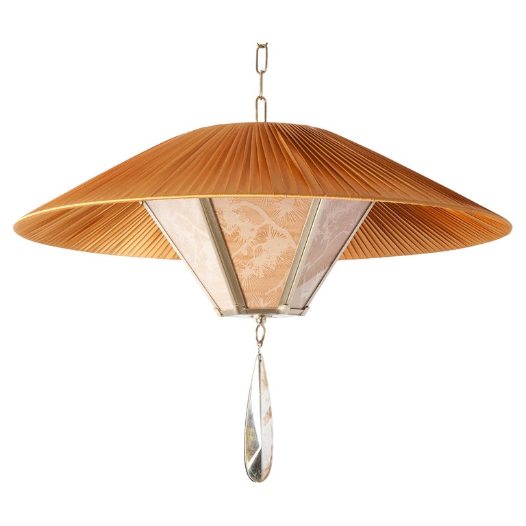 “Sunshine” Contemporary Hanging Lamp 60, Kyoto Washi, Sun Silk, Cast Brass For Sale 1