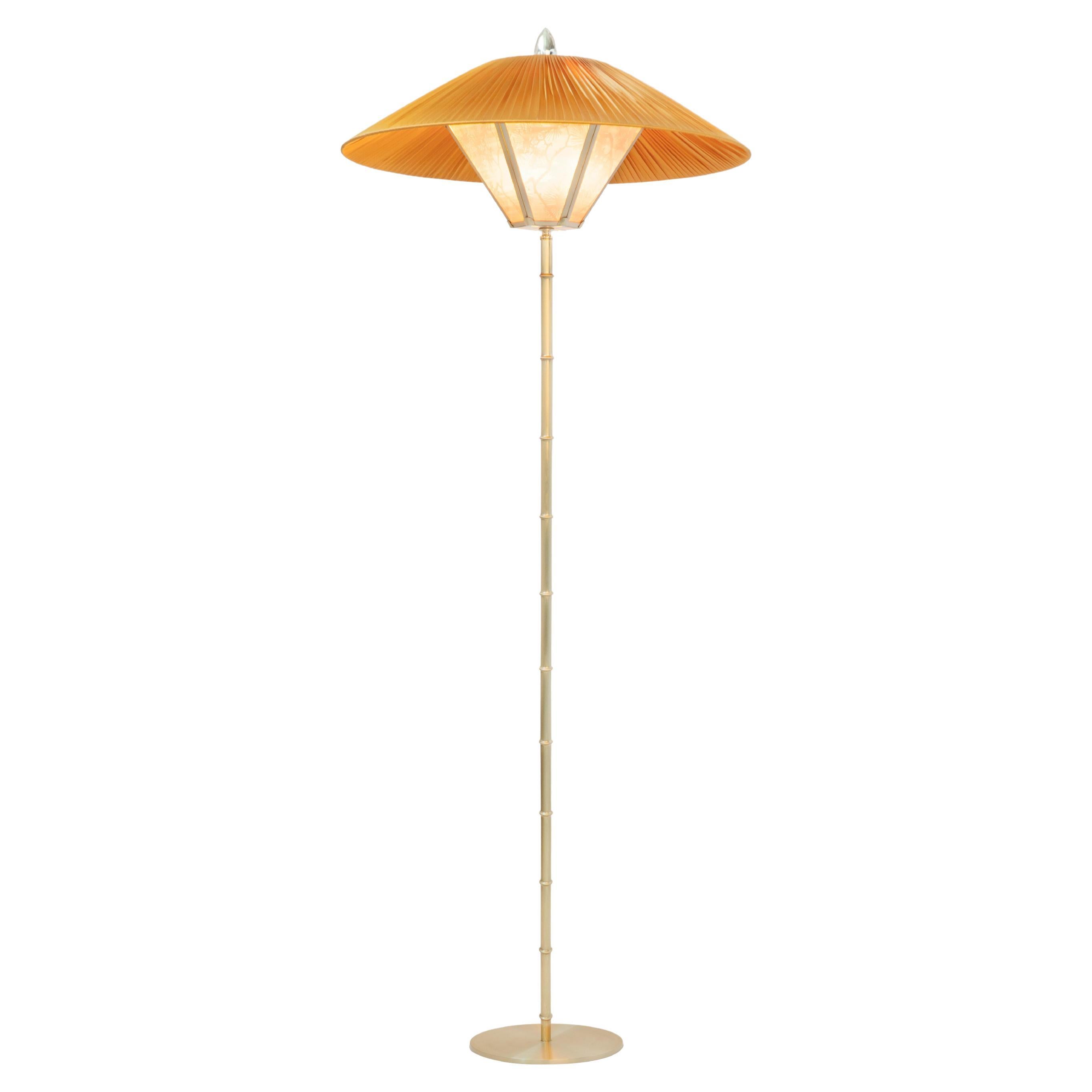 “Sunshine” Contemporary Standing Lamp 60, Kyoto Washi, Silk, bamboo shaped Brass