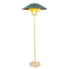 “Sunshine” Contemporary Standing Lamp 60, Kyoto Washi, Silk, Bamboo Shaped Brass