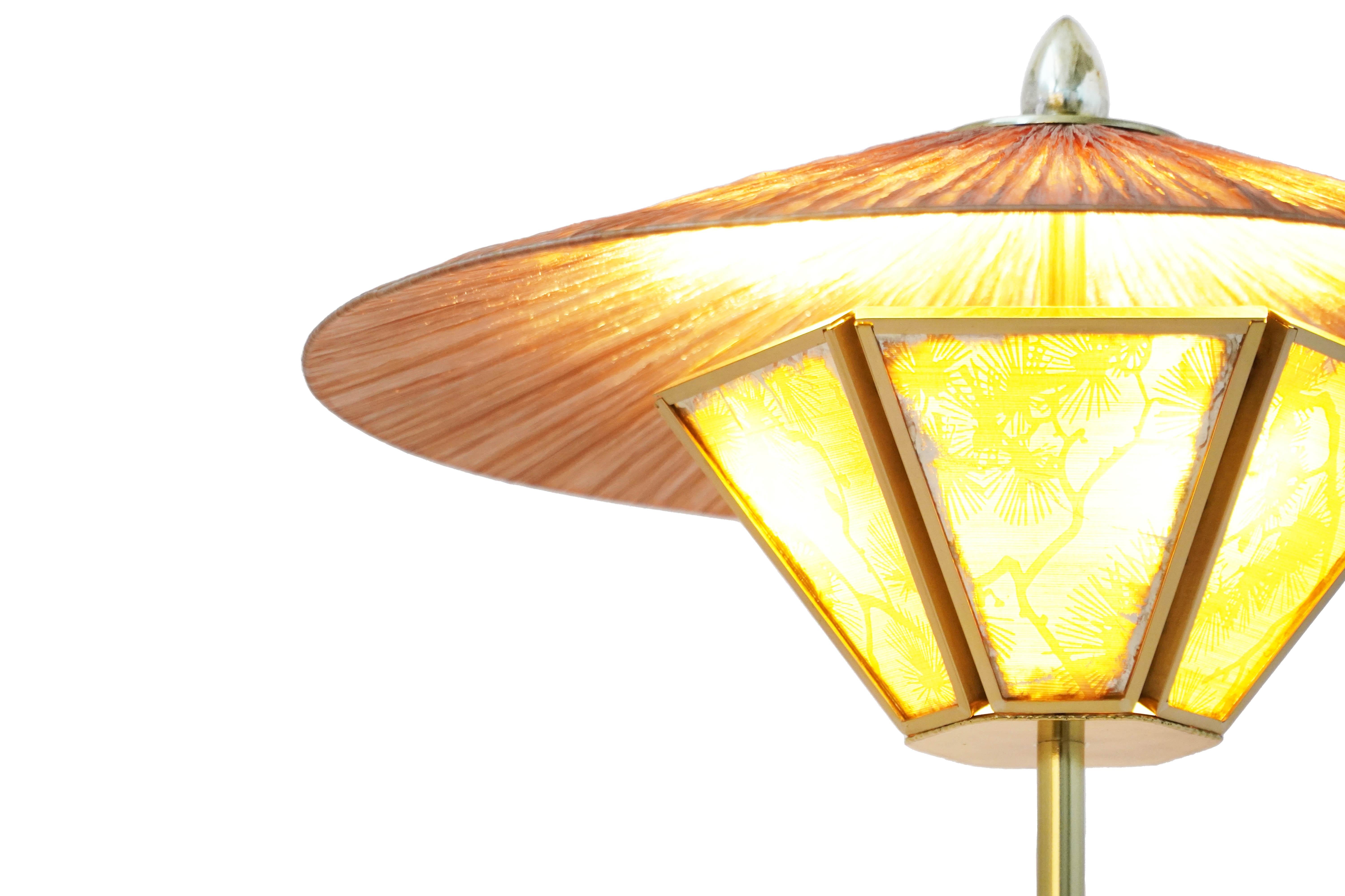 “Sunshine” Contemporary Table Lamp 44, Kyoto Washi, Silk, Bamboo Brass, Raffia In New Condition For Sale In Pietrasanta, IT