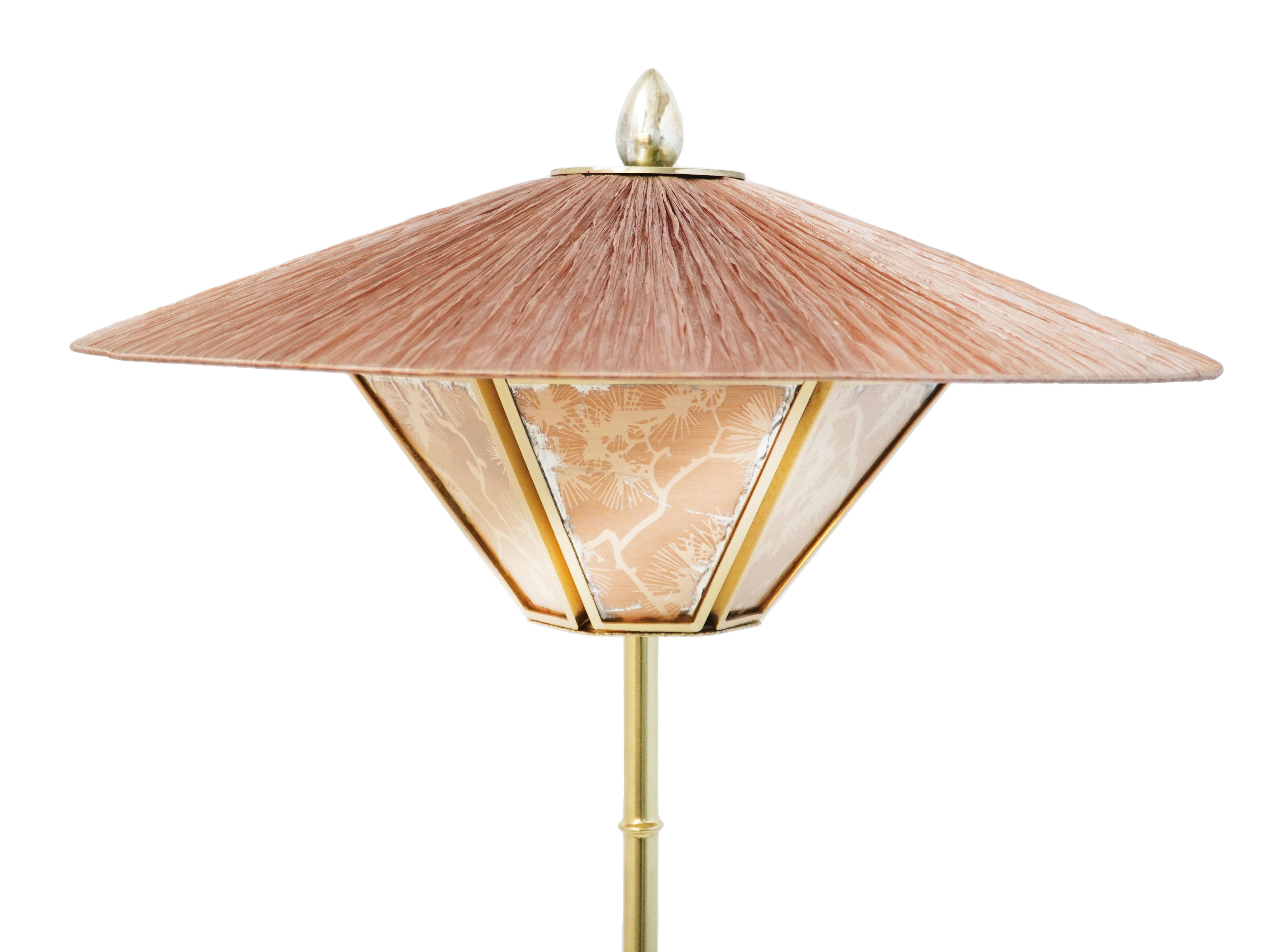 “Sunshine” Contemporary Table Lamp 44, Kyoto Washi, Silk, Bamboo Brass, Raffia For Sale 1