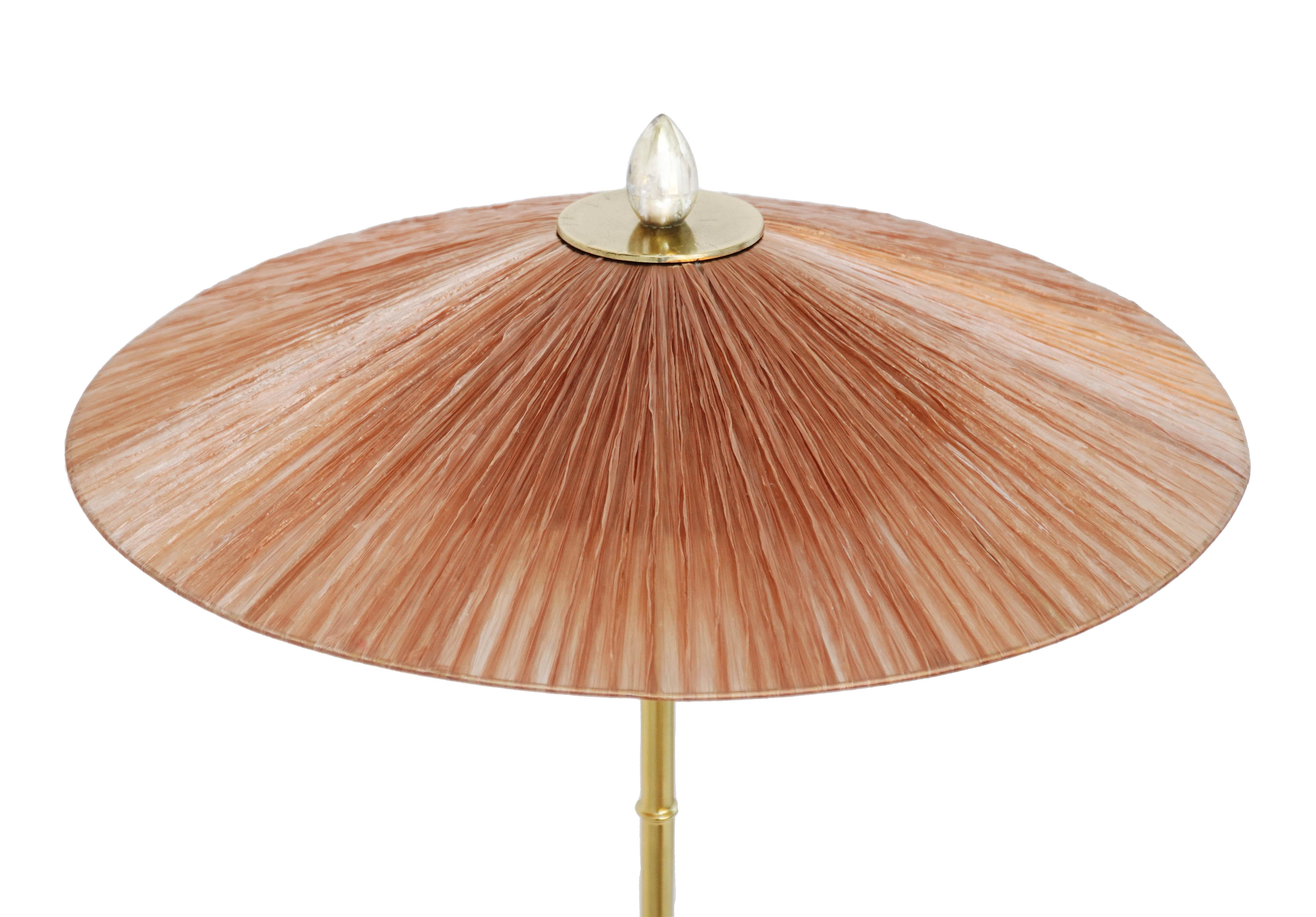 “Sunshine” Contemporary Table Lamp 44, Kyoto Washi, Silk, Bamboo Brass, Raffia For Sale 2