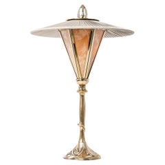 “Sunshine” Contemporary Table Lamp, Kyoto Washi, Silk, Cast Melted Brass