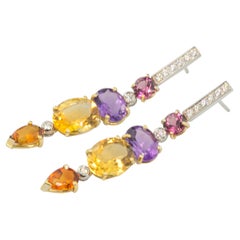 Sunshine Earrings Art Deco Style 18K Gold 0.44 Karat Diamonds Rubellite Citrine