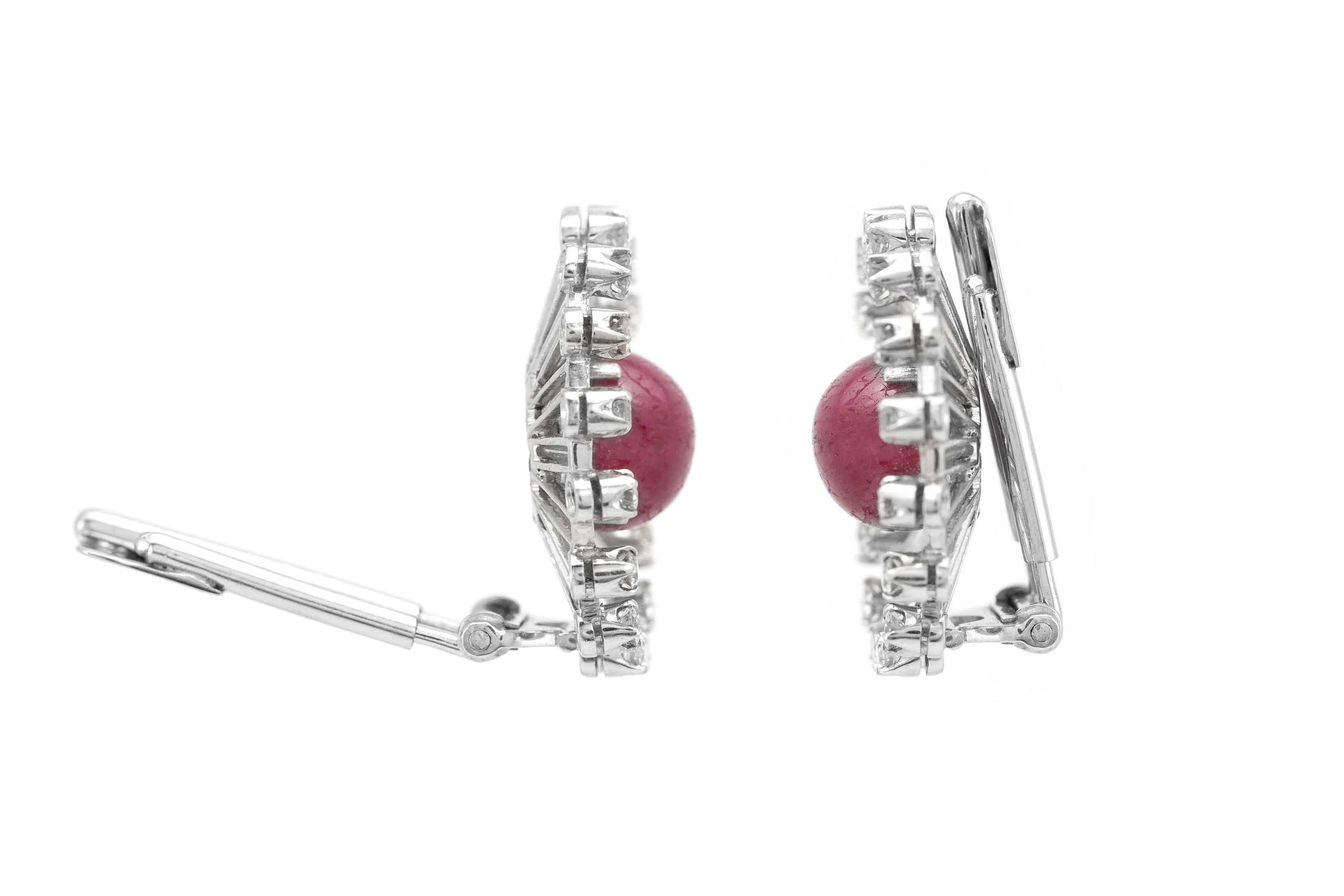 Women's Sunshine Platinum with Ruby and Diamond Earring For Sale
